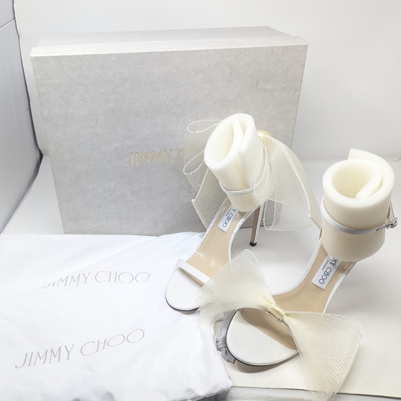 NIB Jimmy Choo Ivory White Aveline 100 Bow Stiletto Heel Sandal Size EU 39 - Picture 10 of 12